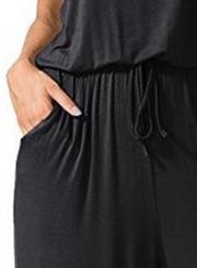 Black Round Neck Short Sleeve Elastic Waist Wide Leg Loose jumpsuit