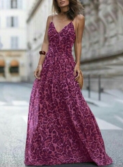 Summer Sexy Leopard Spaghetti Strap Deep V Neck Maxi Dress