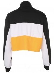 Yellow Casual Letters Print Long Sleeve Crop Top Loose Sweatshirt