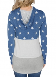 Navy Casual Starry Color Block Long Sleeve Loose Hoodie