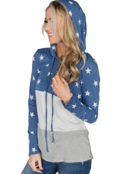 Navy Casual Starry Color Block Long Sleeve Loose Hoodie