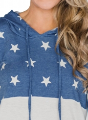 Navy Casual Starry Color Block Long Sleeve Loose Hoodie