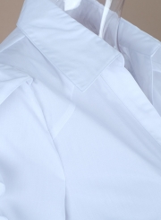 White Turn-Down Collar Long Sleeve Slim Ruffle Button Down Shirt
