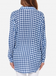 Summer Turn-Down Collar Long Sleeve Plaid Button Down Shirt