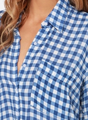 Summer Turn-Down Collar Long Sleeve Plaid Button Down Shirt