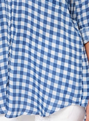 Summer Turn-Down Collar Long Sleeve Plaid Button Down Shirt