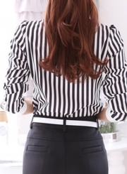 Striped Long Sleeve Turn-Down Collar Slim Lace Button Down Shirt