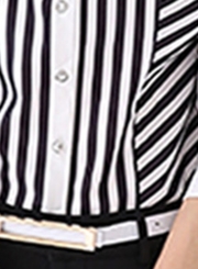 Striped Long Sleeve Turn-Down Collar Slim Lace Button Down Shirt