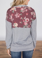 Floral Print Long Sleeve Zip Collar Loose Hoodie With Pocket