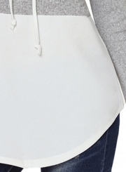 White Women's High Neck Long Sleeve Color Block Loose Pullover Sweatshirt