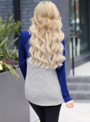 Blue Women's Casual Striped Round Neck Long Sleeve Loose Pullover Tee