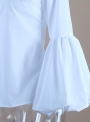 white-women-s-high-neck-long-wide-lantern-sleeve-solid-button-down-shirt
