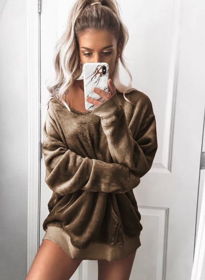 Casual Long Sleeve Fleece Loose Pullover Hoodie YOUYOUFASHIONEC.com