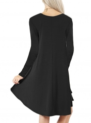 Round Neck Long Sleeves A-line Casual Dress With Pocket