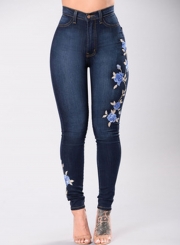 Casual Embroidered High Waist Slim Flit Skinny Jeans
