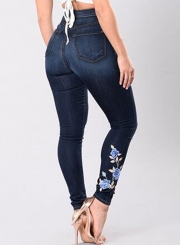 Casual Embroidered High Waist Slim Flit Skinny Jeans