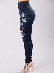Casual Embroidered High Waist Slim Flit Skinny Jeans