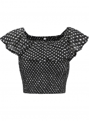 Sexy Off Shoulder Short Sleeve Slim Ruffle Polka Dot Crop Top