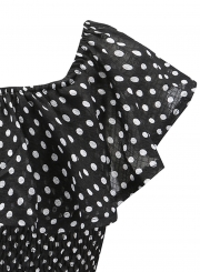 Sexy Off Shoulder Short Sleeve Slim Ruffle Polka Dot Crop Top