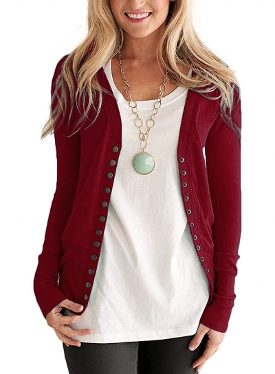 Casual V Neck Long Sleeve Slim Solid Color Button Down Cardigan YOUYOUFASHIONEC.com