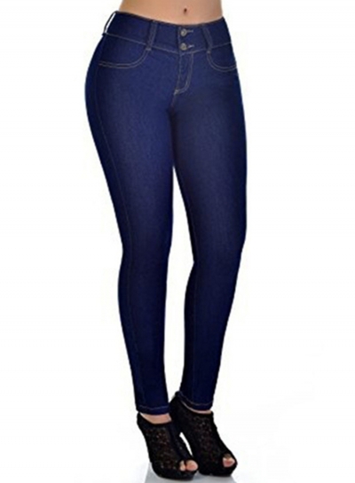 Casual Elastic High Waist Butt Lift Skinny Solid Color Jeans LEXELFASHIONINTSHOPS.com