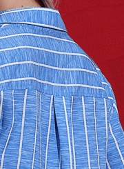 Blue Casual Striped Turn-Down Collar Long Sleeve Loose Button Down Shirt