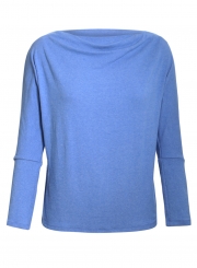 Blue Casual Slash Neck Long Sleeve Loose Pullover Sweatshirt