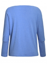 Blue Casual Slash Neck Long Sleeve Loose Pullover Sweatshirt