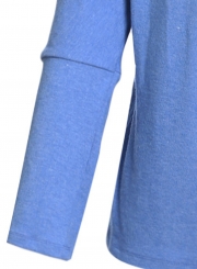 Blue Casual Slash Neck Long Sleeve Loose Pullover Sweatshirt