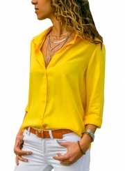 Long Sleeve Turn-Down Collar Solid Color Button Down Shirt