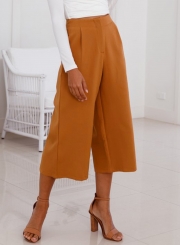 Simple Casual Yellow Wide Leg Capri Pants