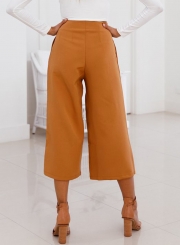 Simple Casual Yellow Wide Leg Capri Pants