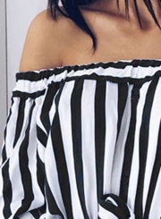 Black Summer Striped Off Shoulder Half Sleeve Mini Dress