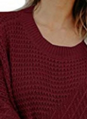 Round Neck Long Sleeve Loose Side Zip Hollow Out Solid Color Sweater
