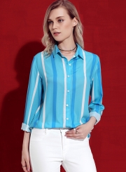 Striped Long Sleeve Turn-Down Collar Loose Button Down Shirt