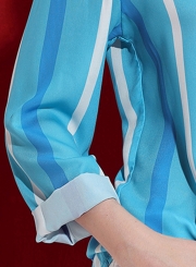 Striped Long Sleeve Turn-Down Collar Loose Button Down Shirt