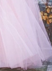 Pink Tiered Layered Mesh Tulle Maxi Skirt