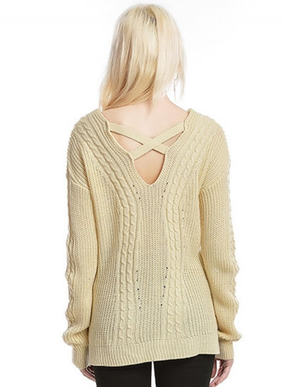 Womne's V Neck Long Sleeve Loose Solid Color Pullover Sweater stylesimo.com