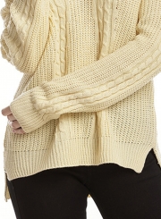 Womne's V Neck Long Sleeve Loose Solid Color Pullover Sweater