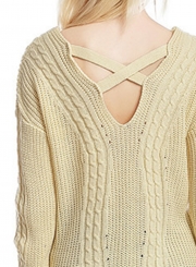 Womne's V Neck Long Sleeve Loose Solid Color Pullover Sweater