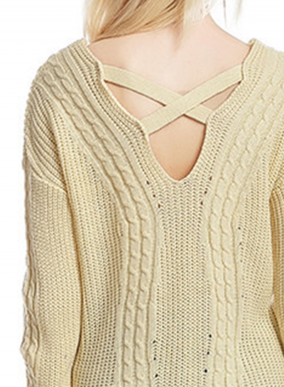 Womne's V Neck Long Sleeve Loose Solid Color Pullover Sweater stylesimo.com