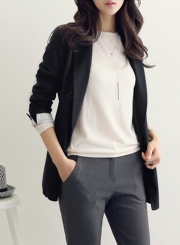 Black Casual Long Sleeve Turn-Down Collar Slim Solid Pockets Suit Blazer