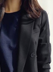 Black Casual Long Sleeve Turn-Down Collar Slim Solid Pockets Suit Blazer
