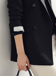 Black Casual Long Sleeve Turn-Down Collar Slim Solid Pockets Suit Blazer