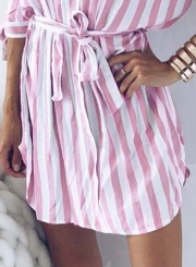 Pink Summer Striped Off Shoulder Half Sleeve Mini Dress