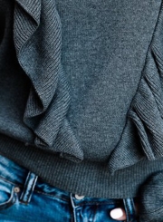 Casual Long Sleeve Paneled Ruffle Sweater