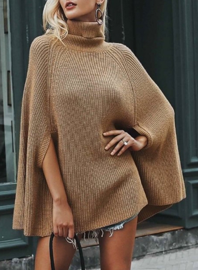 Turtleneck Chunky Sweater Cloak STYLESIMO.com