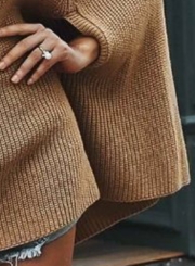 Turtleneck Chunky Sweater Cloak