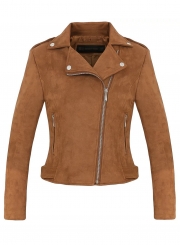 Short Soft Zip up Faux Suede Biker Moto Jacket