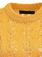 Yellow Hollow Out Lantern Sleeve Pullover Sweater